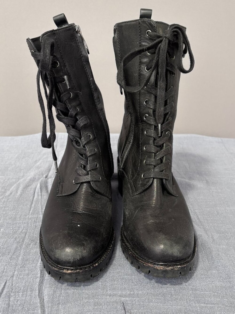 Carolina Espinosa Black Leather Heeled Laceup Boots Size 8M